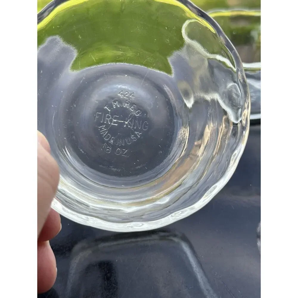 3 Fire King #424 Custard Cups Clear Glass Scalloped‎ Edge 6 oz ramekin